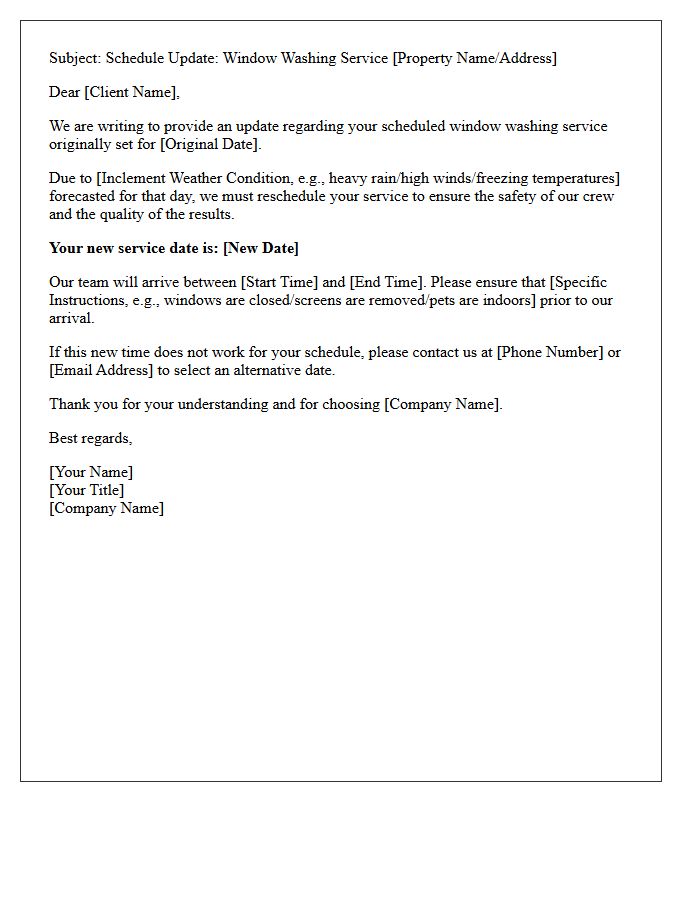 Weather-Dependent Window Washing Update Letter