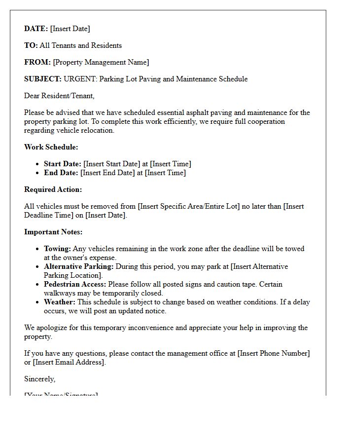 Important Property Management Letter on Parking Lot Paving
