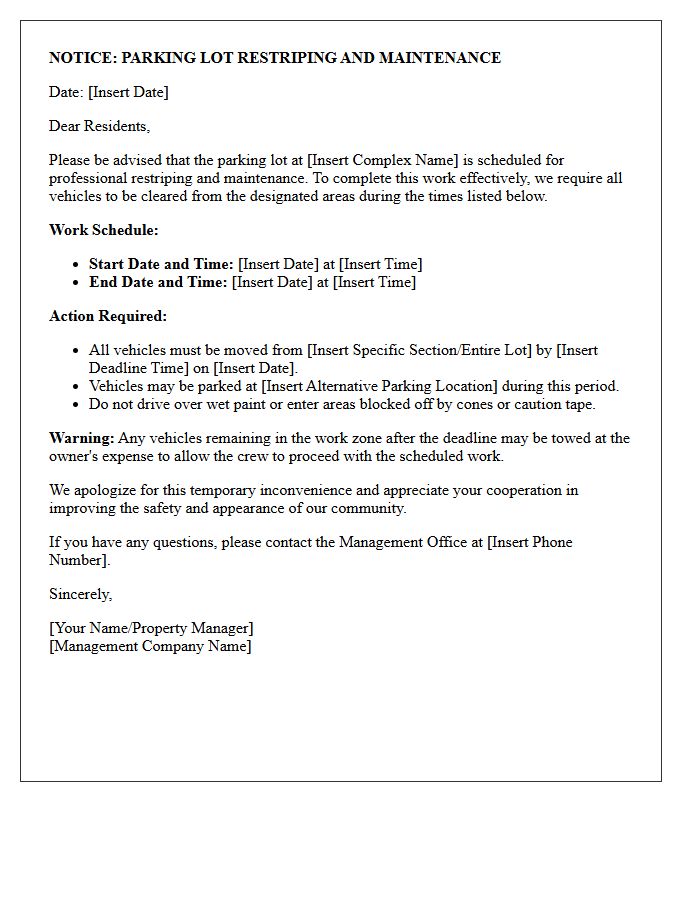 Residential Complex Parking Lot Restriping Letter