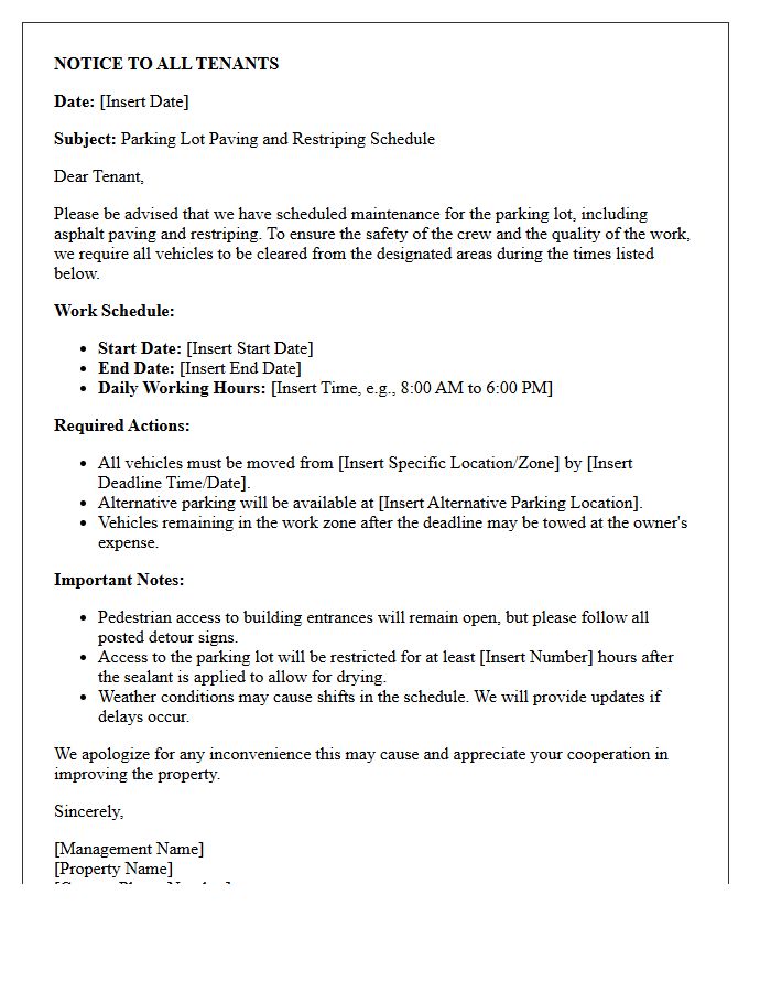 Tenant Advisory Letter for Parking Lot Paving and Restriping