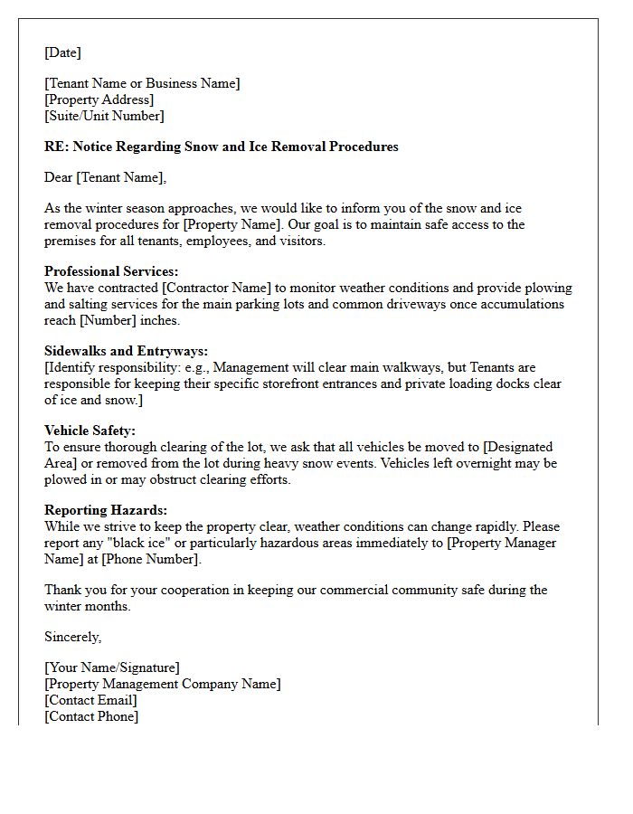 Commercial Property Snow And Ice Removal Notice Letter