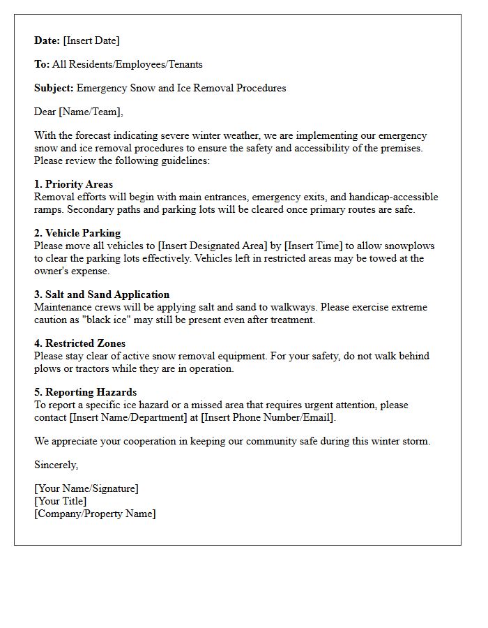 Emergency Snow And Ice Removal Procedures Letter