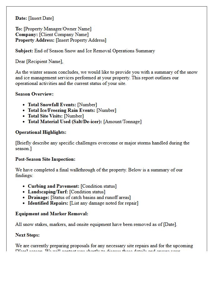 End Of Season Snow And Ice Removal Operations Summary Letter