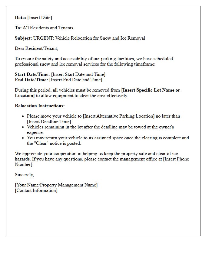 Parking Lot Snow And Ice Removal Vehicle Relocation Letter