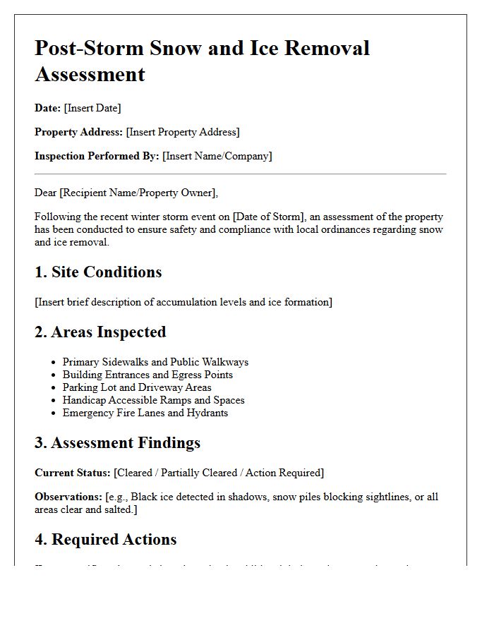 Post-Storm Snow And Ice Removal Assessment Letter