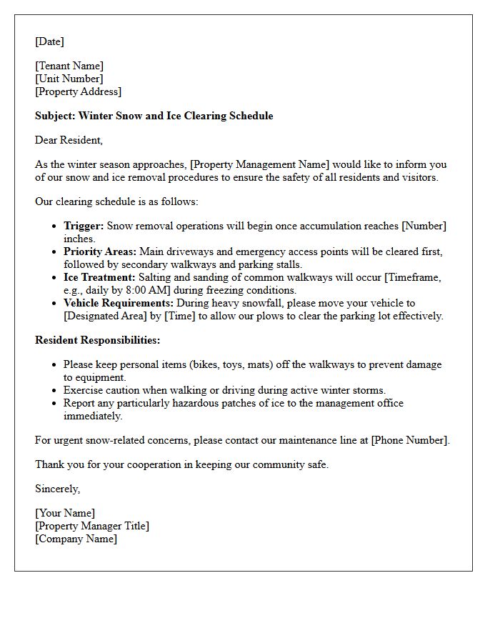 Property Management Snow And Ice Clearing Schedule Letter