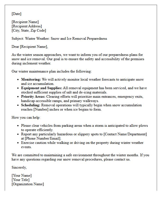 Winter Weather Snow And Ice Removal Preparedness Letter