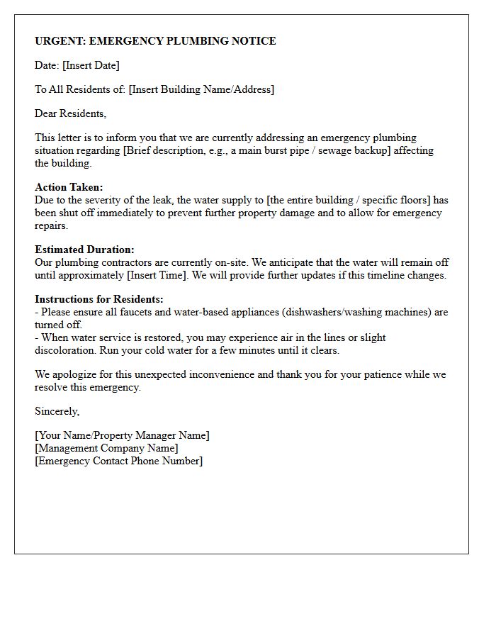 Property Management Emergency Plumbing Notice Letter