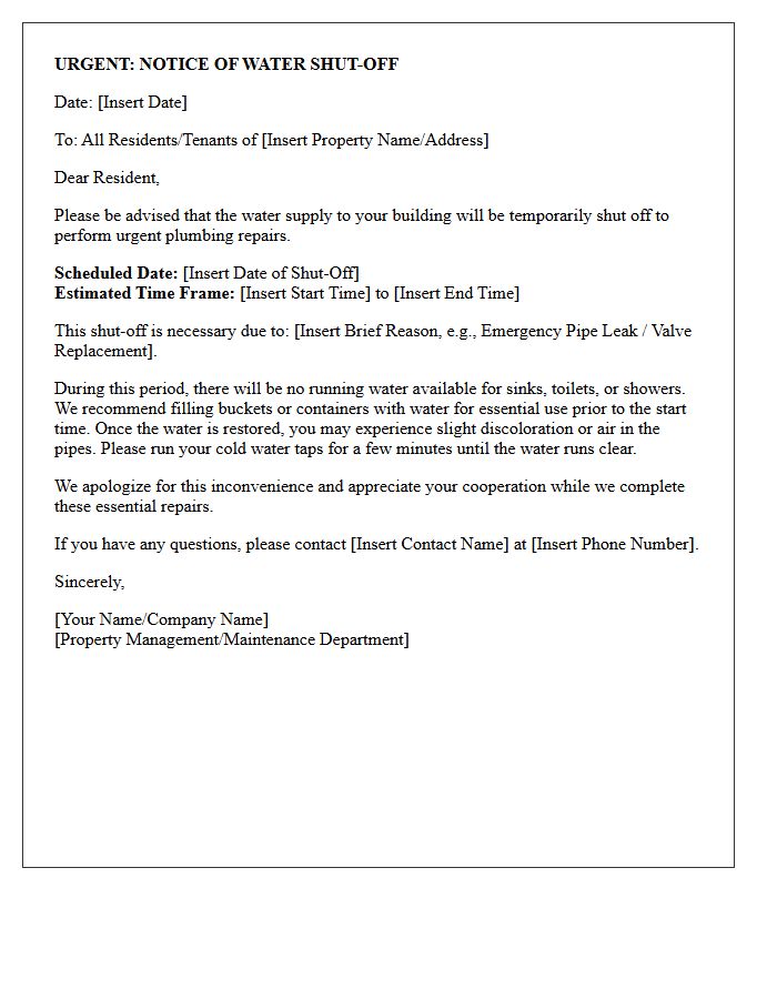 Urgent Water Shut-Off and Plumbing Repair Letter