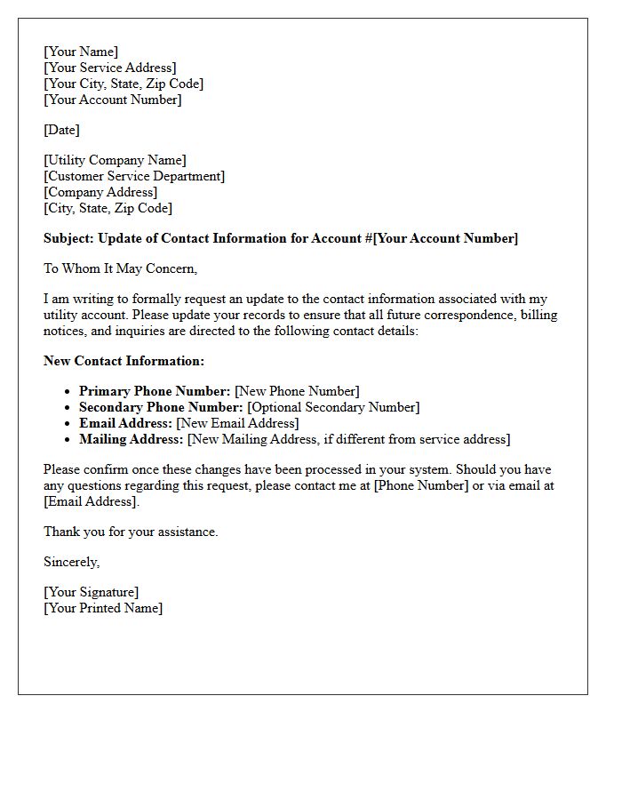 Contact Information Update Letter for Utility Inquiries