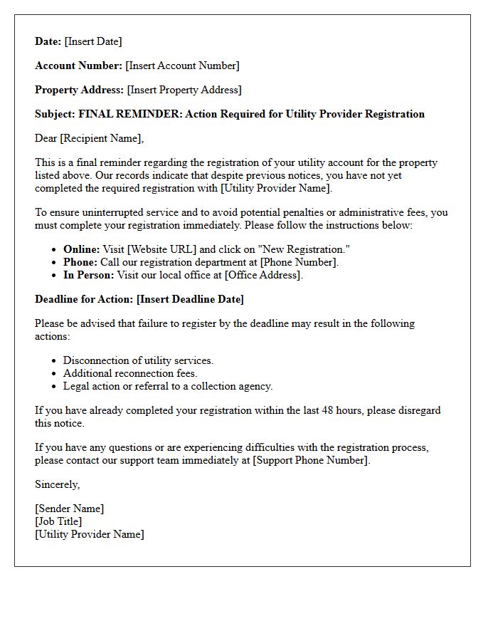 Final Reminder Letter for Utility Provider Registration