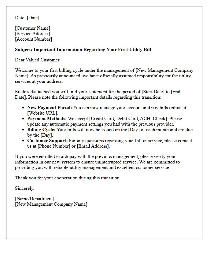 First Billing Cycle Letter under New Utility Management