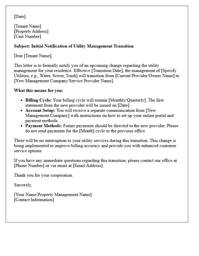 Initial Notification Letter Regarding Utility Management Transition
