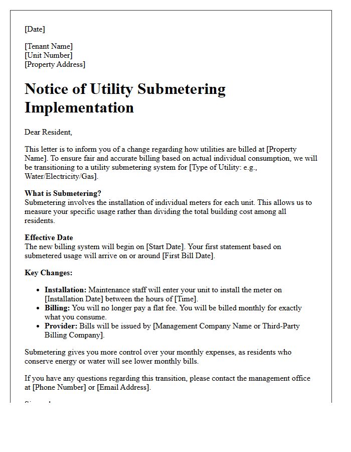 Property Management Letter Explaining Utility Submetering Changes