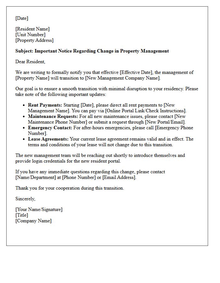 Transition Informational Letter for Property Residents
