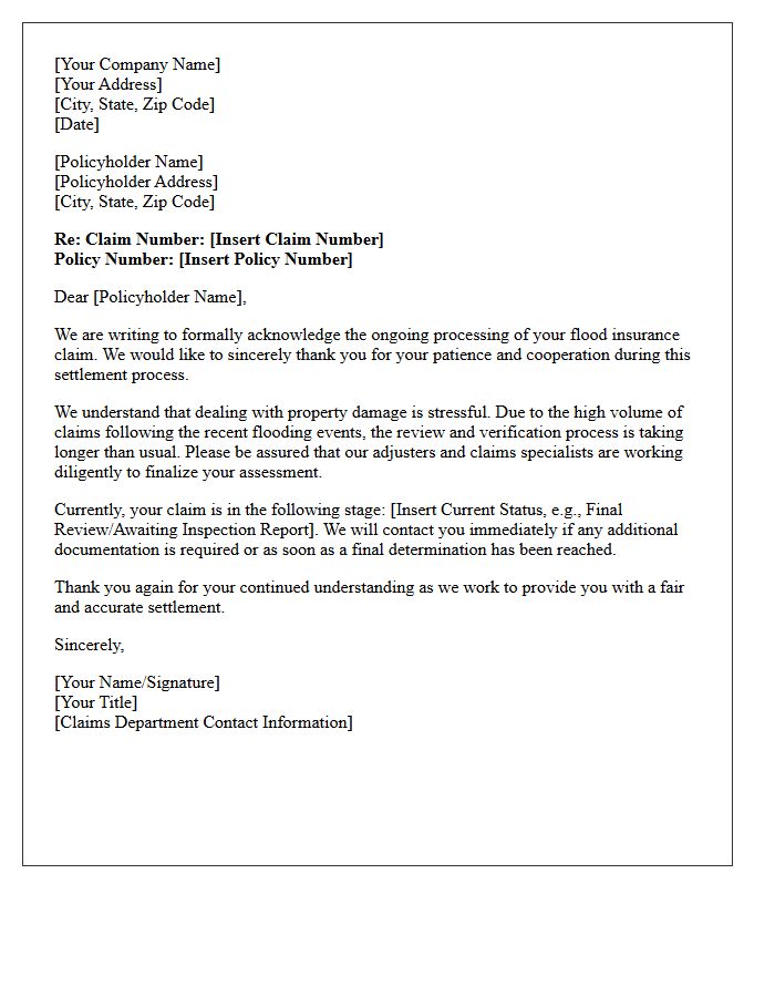 Letter Acknowledging Your Patience During the Flood Insurance Claim Settlement Process