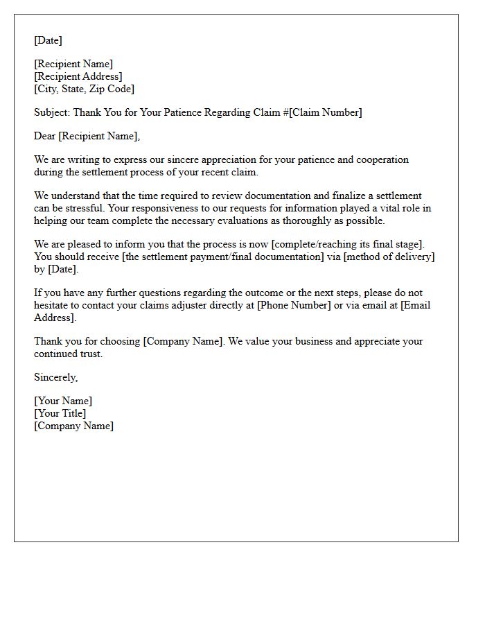 Thank You Letter for Your Patience During the General Claim Settlement Process