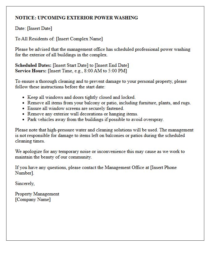 Residential Complex Exterior Power Washing Warning Letter