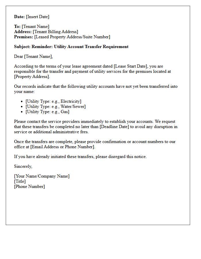 Commercial Lease Utility Transfer Reminder Letter