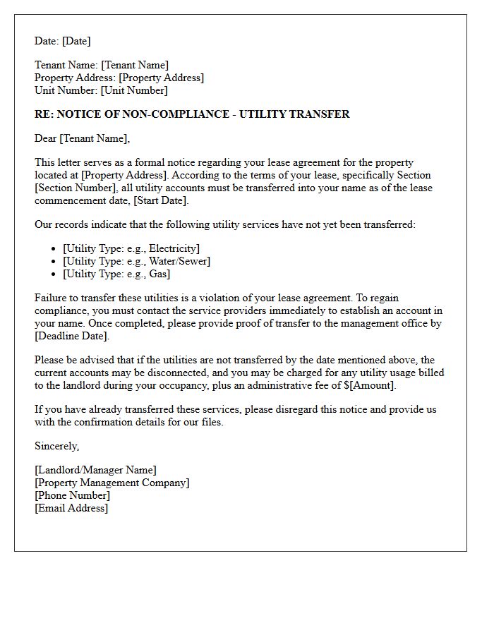 Lease Compliance Utility Transfer Letter
