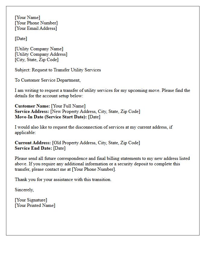 Move-In Utility Transfer Request Letter