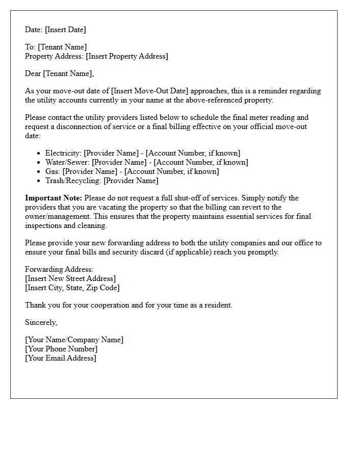 Move-Out Utility Reversion Reminder Letter