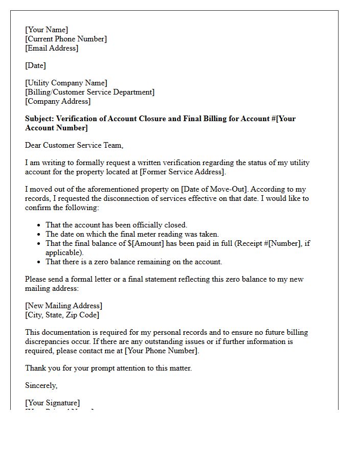 Post-Move Utility Account Verification Letter