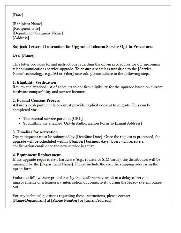 Letter of Instruction for Upgraded Telecom Service Opt-In Procedures