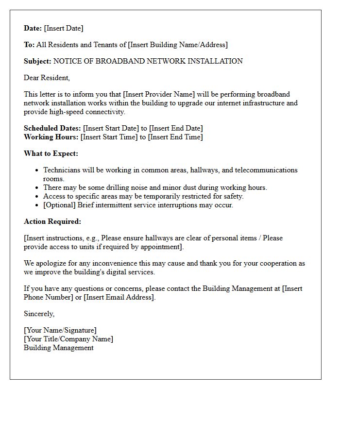 Letter of Notice for Building Broadband Network Installation