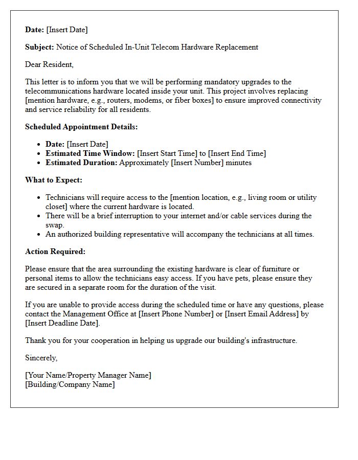 Letter of Notice for In-Unit Telecom Hardware Replacement