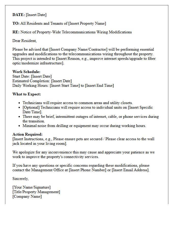 Letter of Notice for Property-Wide Telecom Wiring Modifications