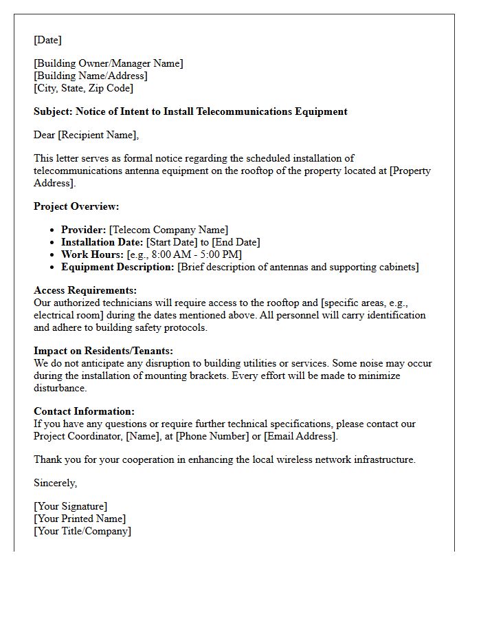 Letter of Notice for Rooftop Telecom Antenna Installation