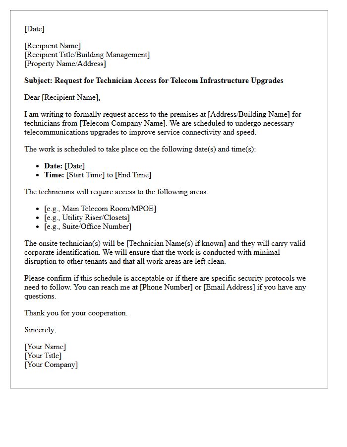 Letter of Request for Technician Access During Telecom Upgrades