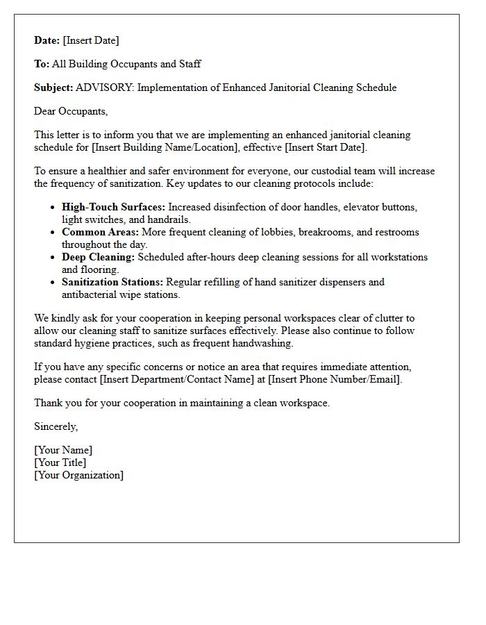 Advisory Letter Regarding Enhanced Janitorial Cleaning Schedule