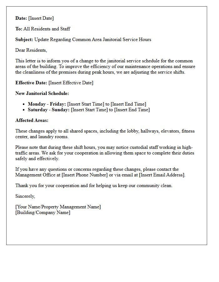 Informational Letter About Common Area Janitorial Shift Changes