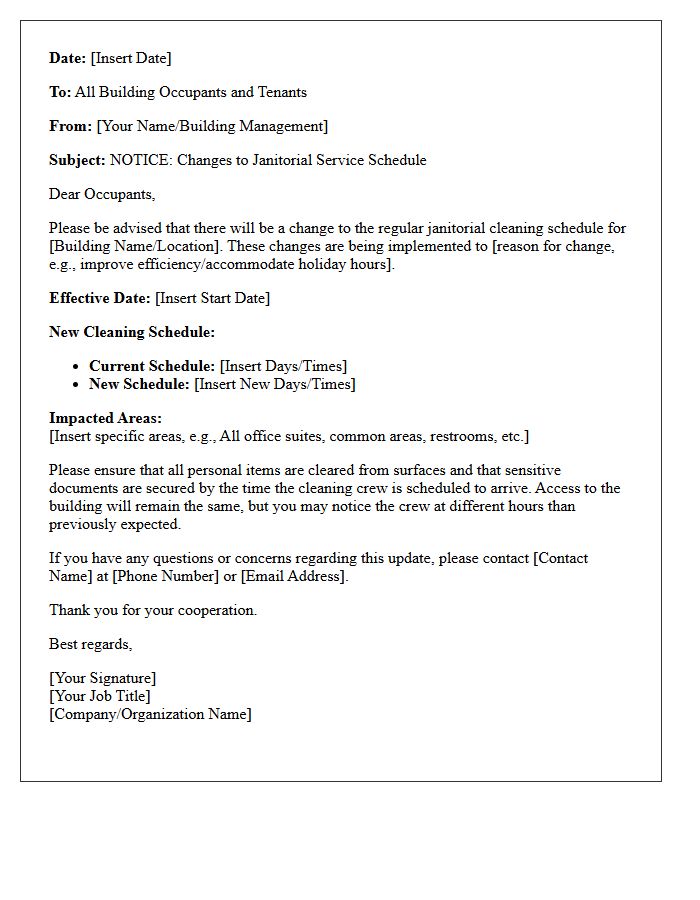Notice Letter for Upcoming Janitorial Schedule Changes