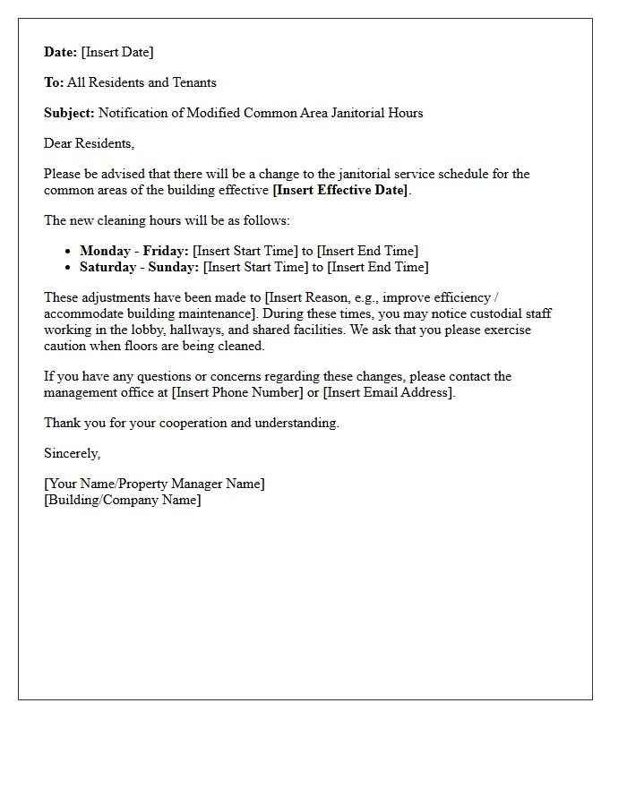 Notification Letter of Modified Common Area Janitorial Hours