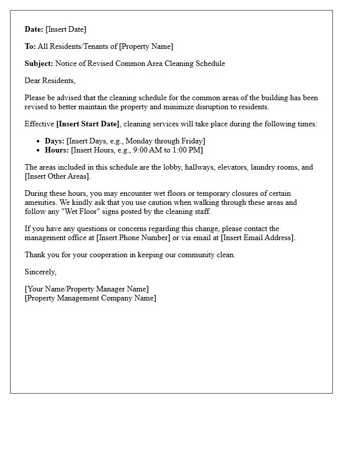 Property Management Letter on Revised Common Area Cleaning Times