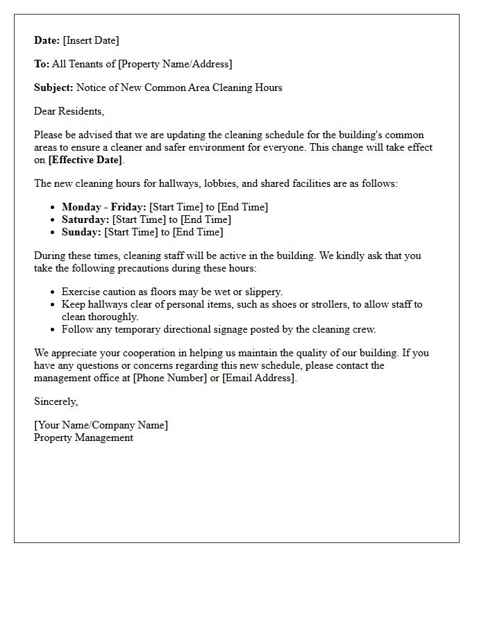 Tenant Letter Detailing New Common Area Cleaning Hours