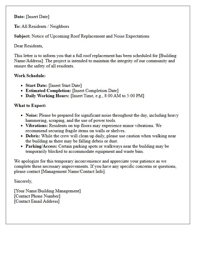 Community Letter Regarding Roof Replacement Noise Expectation