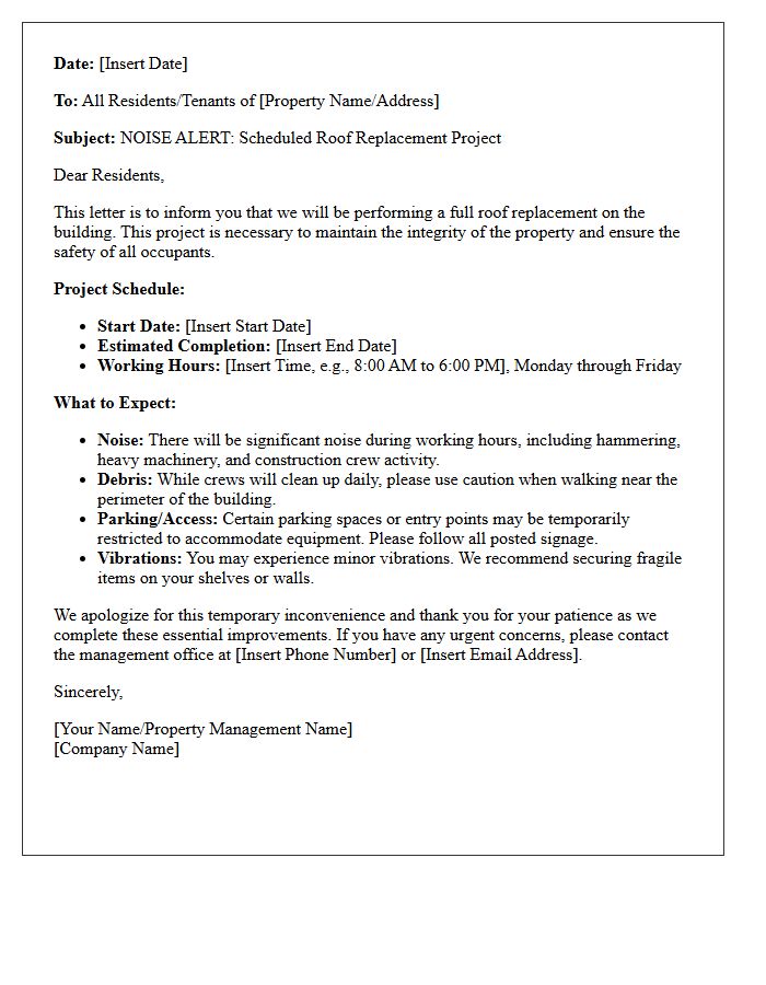 Noise Alert and Roof Replacement Notice Letter