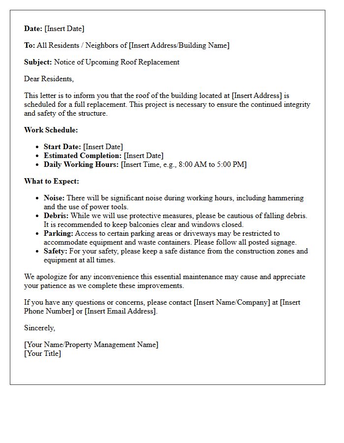 Notice of Roof Replacement Letter