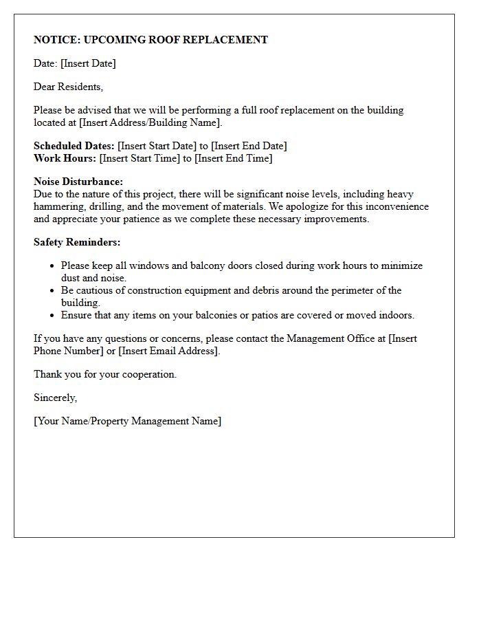 Resident Letter for Roof Replacement and Noise Disturbance