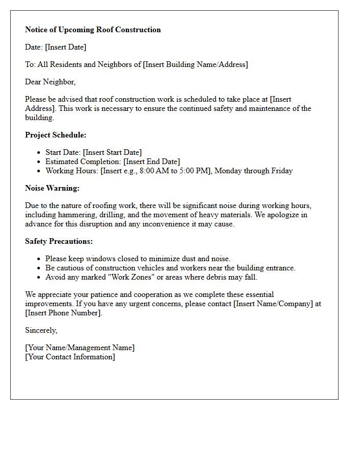 Roof Construction and Noise Warning Letter