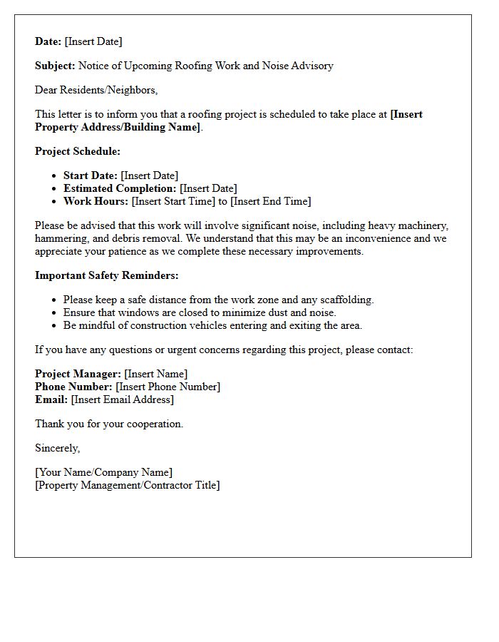 Roof Project Noise Advisory Letter