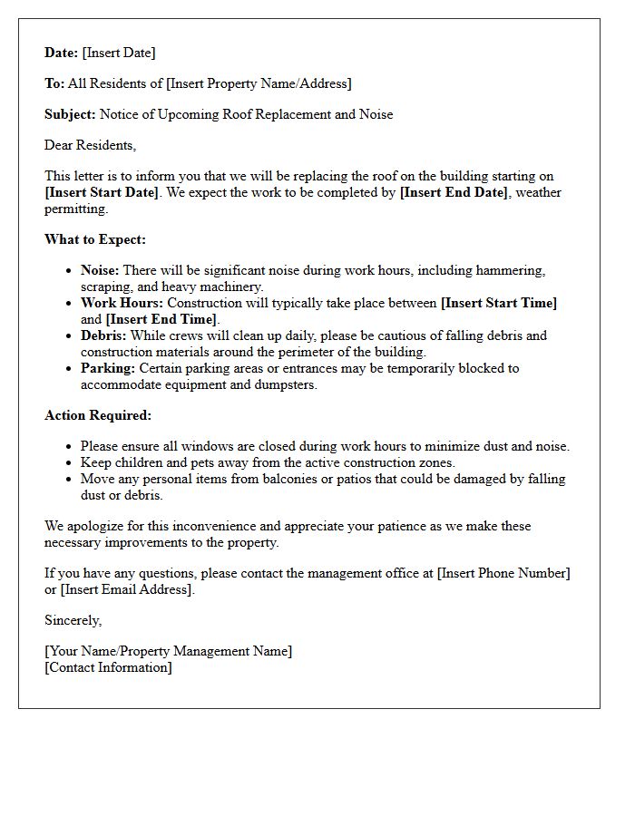 Tenant Letter for Upcoming Roof Replacement and Noise