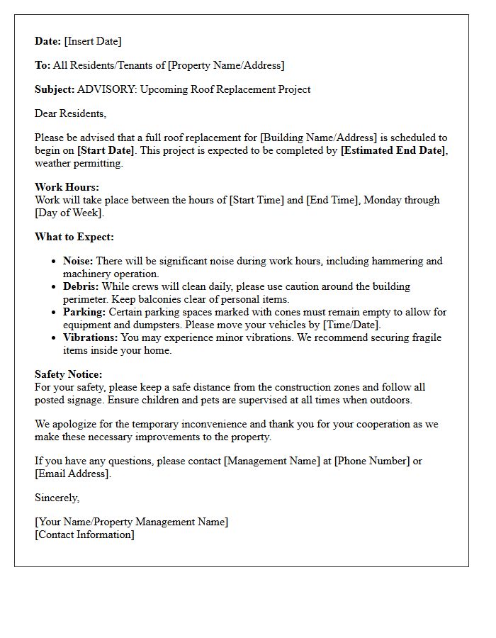 Upcoming Roof Replacement Advisory Letter