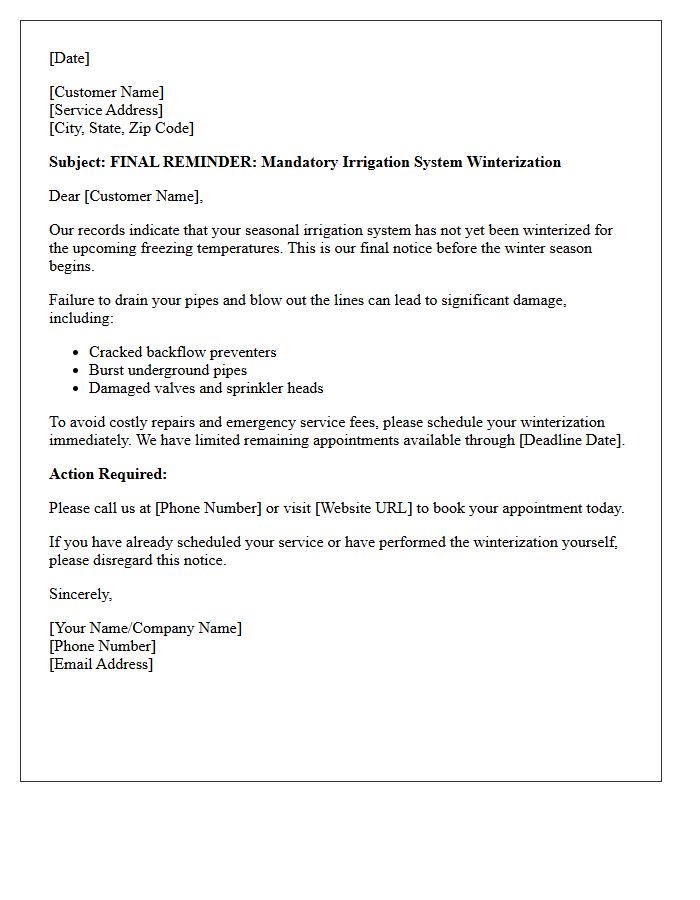 Final Reminder For Seasonal Irrigation System Winterization Letter