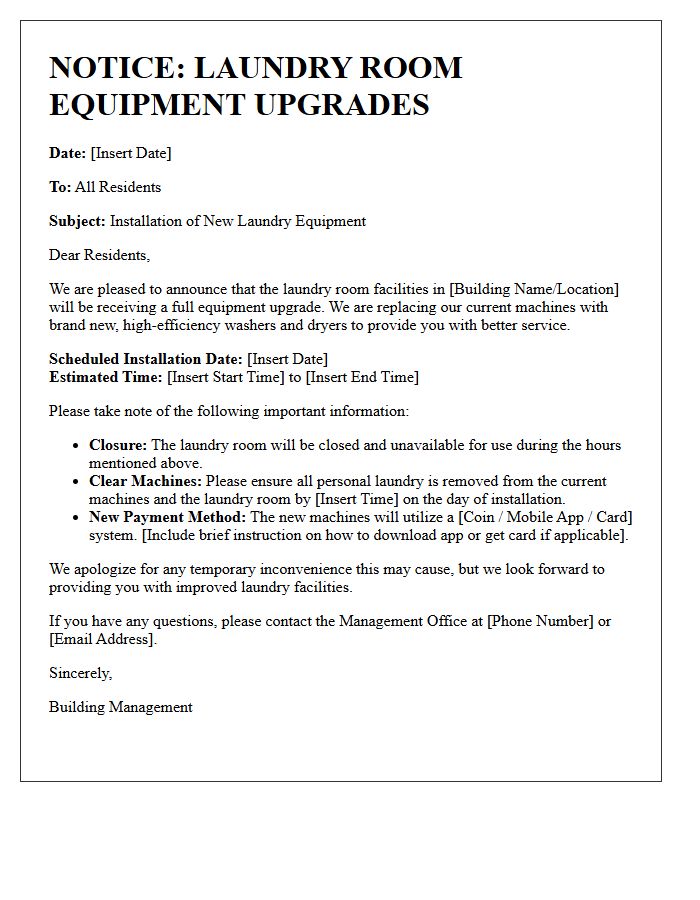 Community Notice Letter for Laundry Room Equipment Upgrades