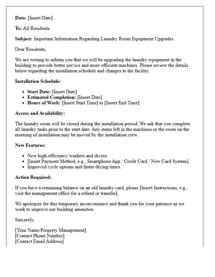 Informational Letter Concerning Laundry Room Equipment Upgrades